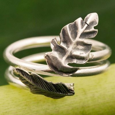 Alternate image for Hand Made Sterling Silver Wrap Ring Leaf from Thailand The Leaf