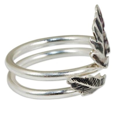 Alternate image for Hand Made Sterling Silver Wrap Ring Leaf from Thailand The Leaf