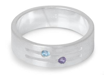 Alternate image for Blue topaz and amethyst band ring Love Key