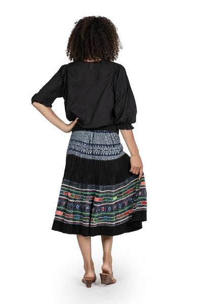 Alternate image for Hill Tribe-Inspired Cotton Pleated Elastic Waist Midi Skirt Work of Art