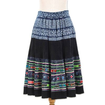 Alternate image for Hill Tribe-Inspired Cotton Pleated Elastic Waist Midi Skirt Work of Art