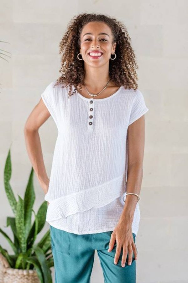 Alternate image for White Double Cotton Gauze Sleeveless Blouse Fresh Air in White