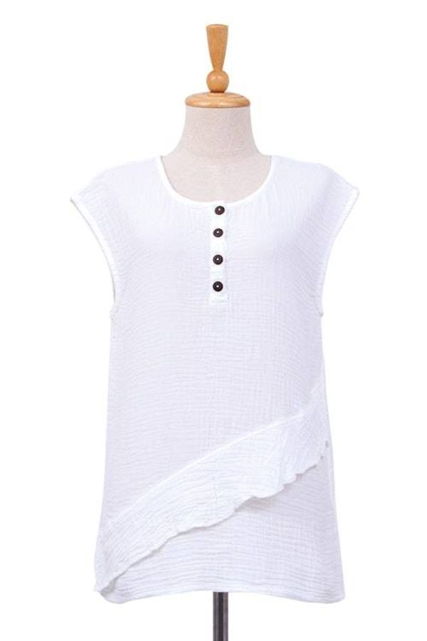 Alternate image for White Double Cotton Gauze Sleeveless Blouse Fresh Air in White