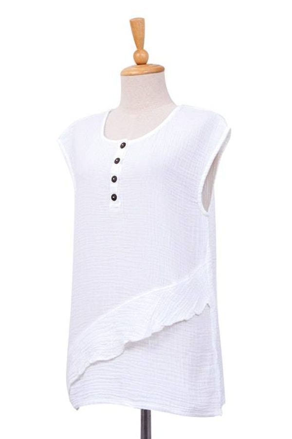 Alternate image for White Double Cotton Gauze Sleeveless Blouse Fresh Air in White
