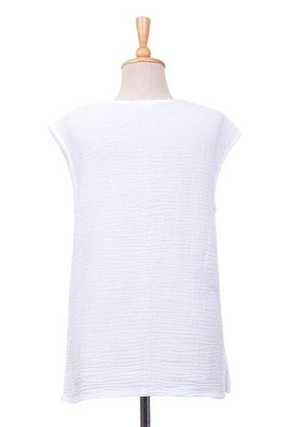 Alternate image for White Double Cotton Gauze Sleeveless Blouse Fresh Air in White