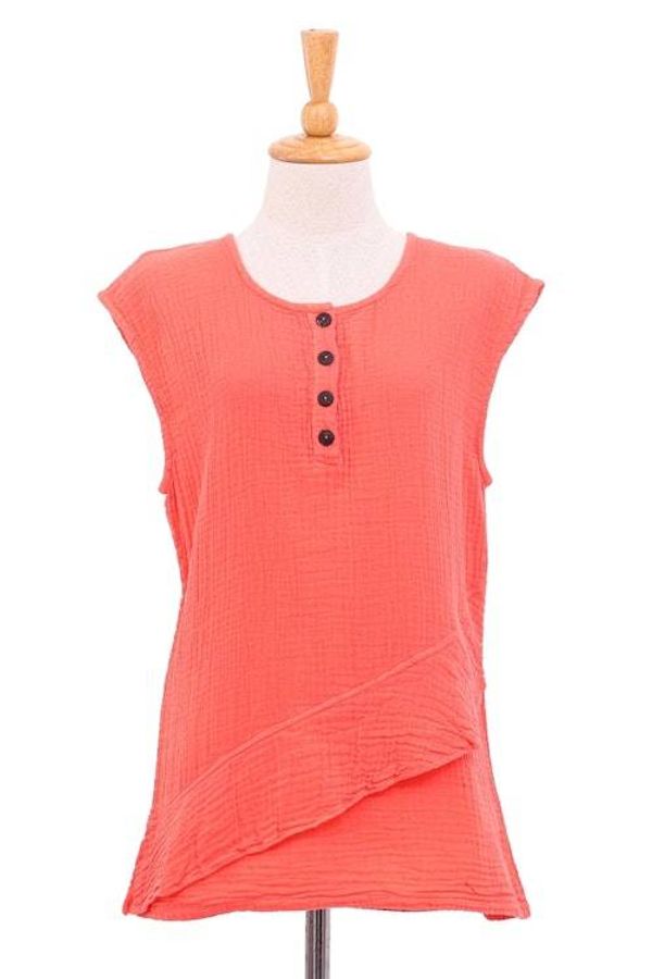 Alternate image for Cotton Sleeveless Blouse from Thailand Fresh Air in Coral