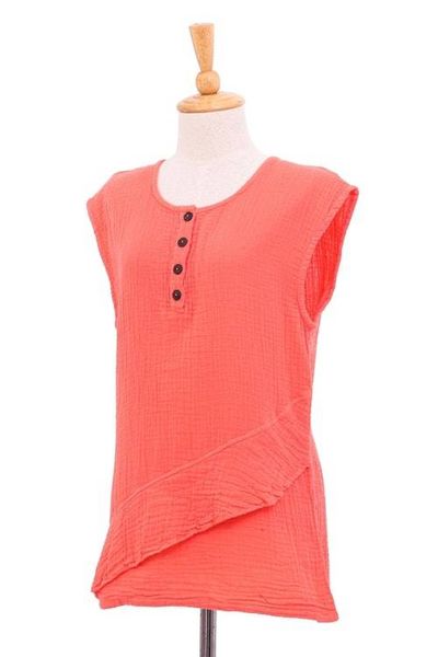 Alternate image for Cotton Sleeveless Blouse from Thailand Fresh Air in Coral