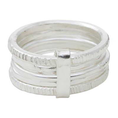 Primary image for Five Linked Hand Crafted Hill Tribe Silver Band Rings Karen Quintet