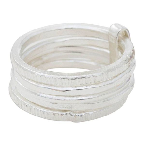 Alternate image for Five Linked Hand Crafted Hill Tribe Silver Band Rings Karen Quintet
