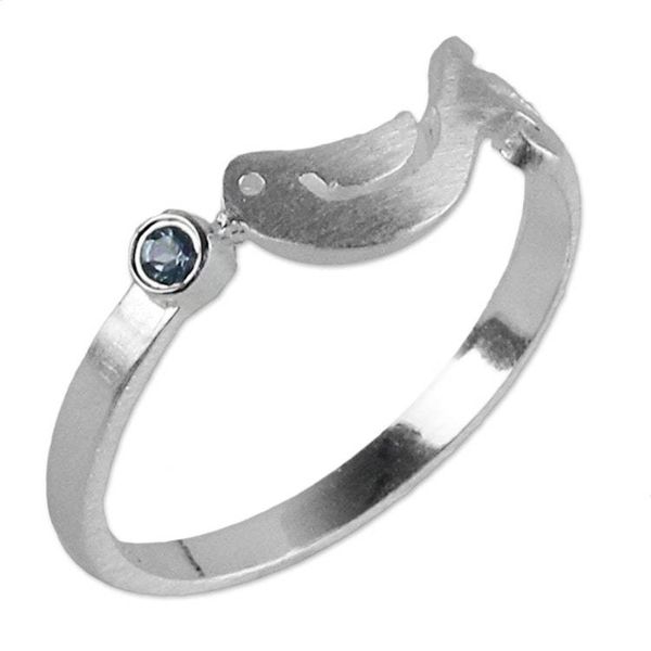 Alternate image for Sterling Silver Blue Topaz Bird Band Ring from Thailand Gift from a Dove
