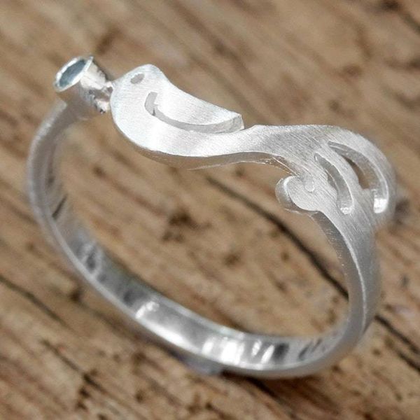 Alternate image for Sterling Silver Blue Topaz Bird Band Ring from Thailand Gift from a Dove