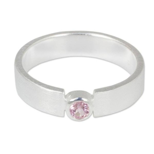 Alternate image for Pink Tourmaline Solitaire Ring in Brushed Satin Silver 925 Lanna Belle