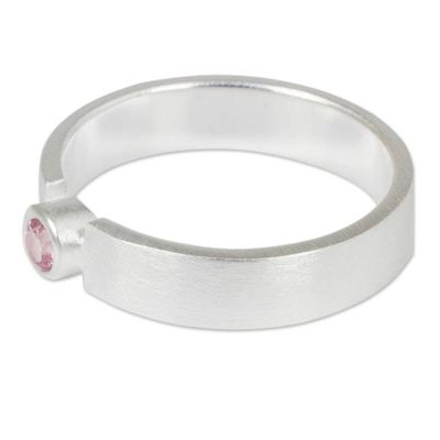 Alternate image for Pink Tourmaline Solitaire Ring in Brushed Satin Silver 925 Lanna Belle