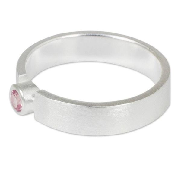 Alternate image for Pink Tourmaline Solitaire Ring in Brushed Satin Silver 925 Lanna Belle