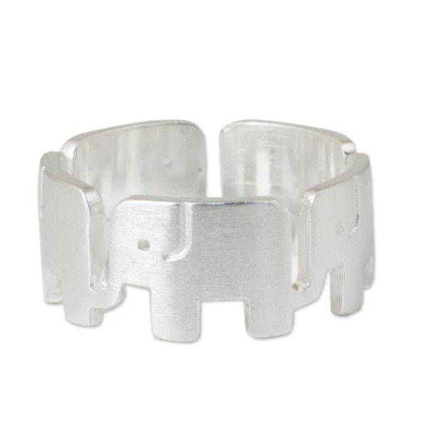 Alternate image for Sterling Silver Elephant Band Ring from Thailand Elephant Pride