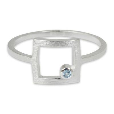 Alternate image for Thailand Handcrafted Sterling Silver Ring with Blue Topaz Looking Outside