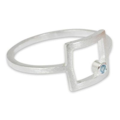 Alternate image for Thailand Handcrafted Sterling Silver Ring with Blue Topaz Looking Outside