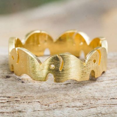 Primary image for Gold Vermeil Elephant Band Ring Handcrafted in Thailand Pachyderm Party