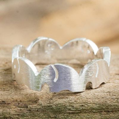 Primary image for Sterling Silver Elephant Band Ring Handcrafted in Thailand Pachyderm Party
