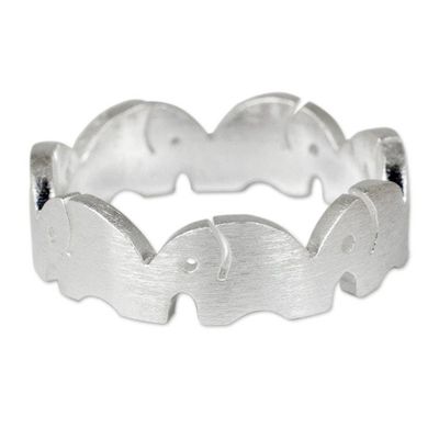 Alternate image for Sterling Silver Elephant Band Ring Handcrafted in Thailand Pachyderm Party