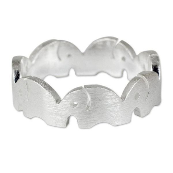 Alternate image for Sterling Silver Elephant Band Ring Handcrafted in Thailand Pachyderm Party
