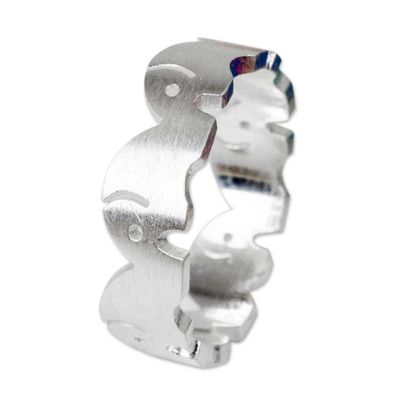 Alternate image for Sterling Silver Elephant Band Ring Handcrafted in Thailand Pachyderm Party
