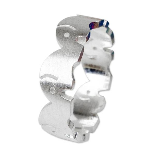Alternate image for Sterling Silver Elephant Band Ring Handcrafted in Thailand Pachyderm Party