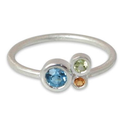 Alternate image for Handmade Blue Topaz and Citrine Cocktail Ring Chiang Mai Majesty
