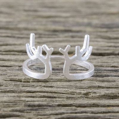 Primary image for Satin Finish Sterling Silver Antler Ring from Thailand Antler Charm