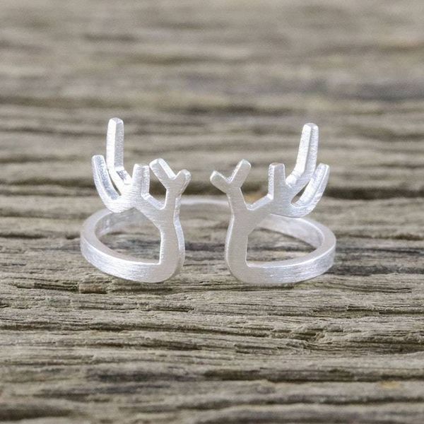 Alternate image for Satin Finish Sterling Silver Antler Ring from Thailand Antler Charm