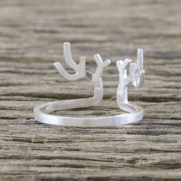Alternate image for Satin Finish Sterling Silver Antler Ring from Thailand Antler Charm