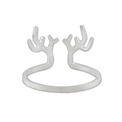 Alternate image for Satin Finish Sterling Silver Antler Ring from Thailand Antler Charm