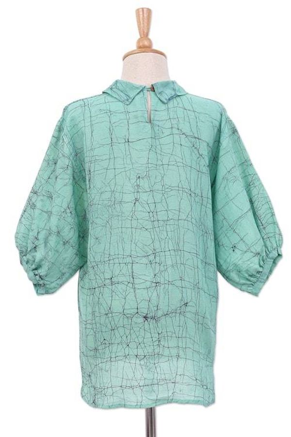 Alternate image for Hand-Painted Batik Cotton Blouse Green Garden