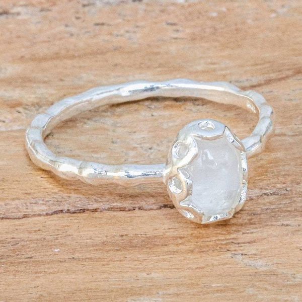 Alternate image for Sterling Silver Solitaire Ring with Oval Rainbow Moonstone Luminous Branch