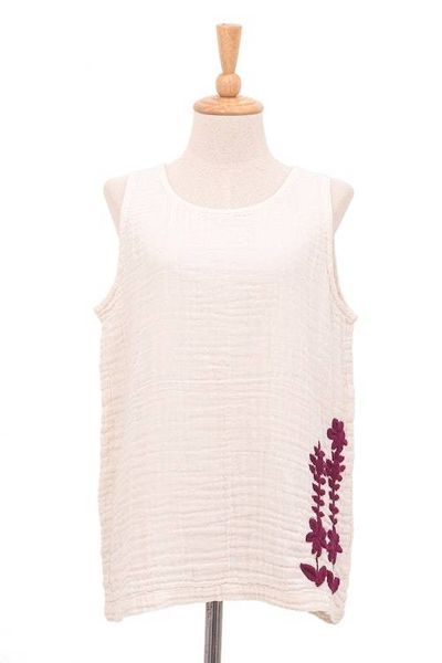 Alternate image for Sleeveless Cotton Blouse with Floral Motif Mulberry Trellis