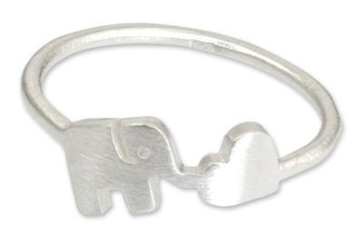 Alternate image for Fair Trade Thai Jewelry Sterling Silver Ring Elephant Heart