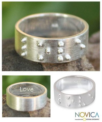 Primary image for Hand Crafted Sterling Silver Band Ring Braille Love