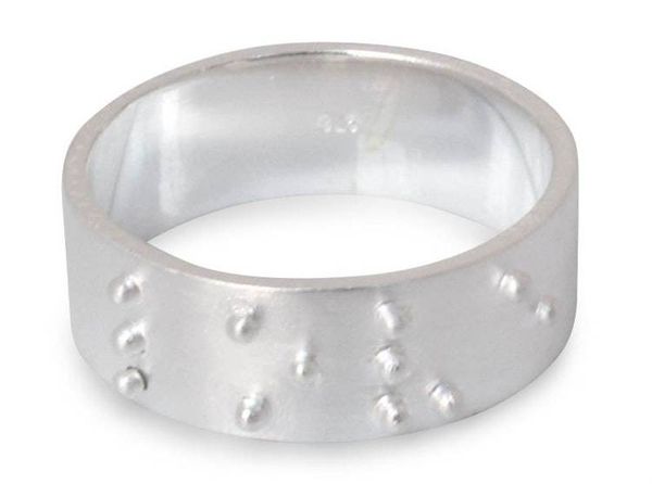Alternate image for Hand Crafted Sterling Silver Band Ring Braille Love