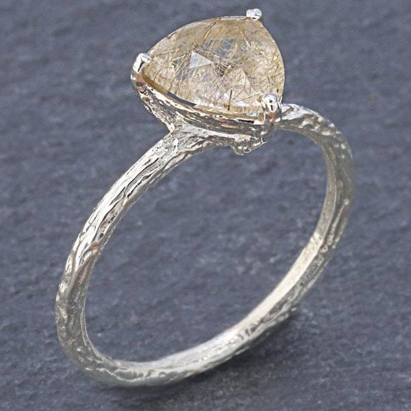 Alternate image for Rutilated Quartz and Sterling Silver Solitaire Ring Golden Rainfall