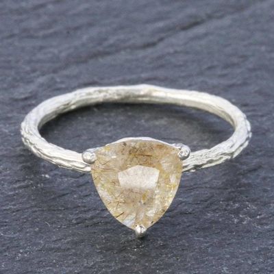 Alternate image for Rutilated Quartz and Sterling Silver Solitaire Ring Golden Rainfall