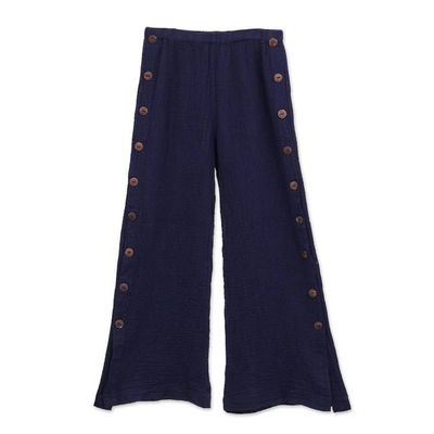 Alternate image for Blue Cotton Gauze Pants from Thailand Out of Office in Navy