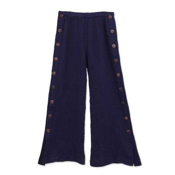 Alternate image for Blue Cotton Gauze Pants from Thailand Out of Office in Navy