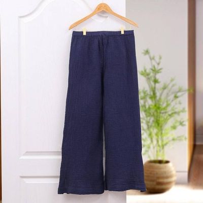 Alternate image for Blue Cotton Gauze Pants from Thailand Out of Office in Navy