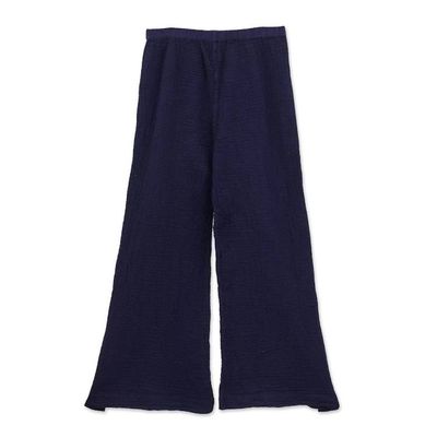 Alternate image for Blue Cotton Gauze Pants from Thailand Out of Office in Navy