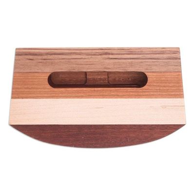 Alternate image for Modern Striped Wood Phone Speaker Handcrafted in Thailand Striped Connection