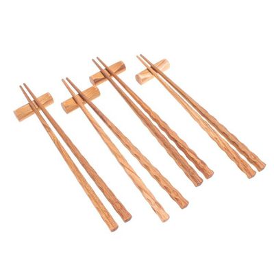 Alternate image for Handmade Thai Teak Wood Chopstick Set of 4 with Rests Wave Plain