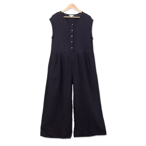 Alternate image for Hand Made Black Cotton Jumpsuit from Thailand Roman Holiday in Black