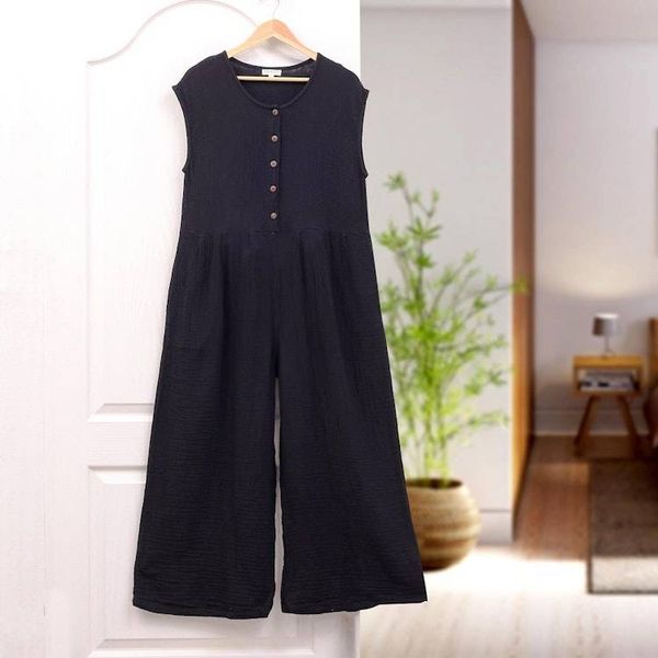 Alternate image for Hand Made Black Cotton Jumpsuit from Thailand Roman Holiday in Black