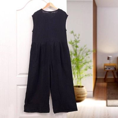 Alternate image for Hand Made Black Cotton Jumpsuit from Thailand Roman Holiday in Black