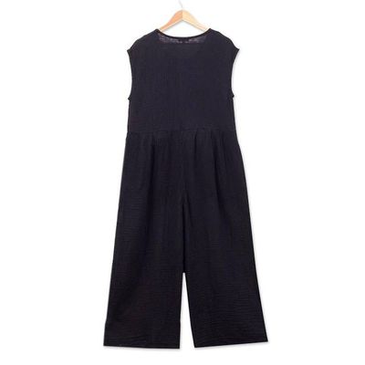 Alternate image for Hand Made Black Cotton Jumpsuit from Thailand Roman Holiday in Black